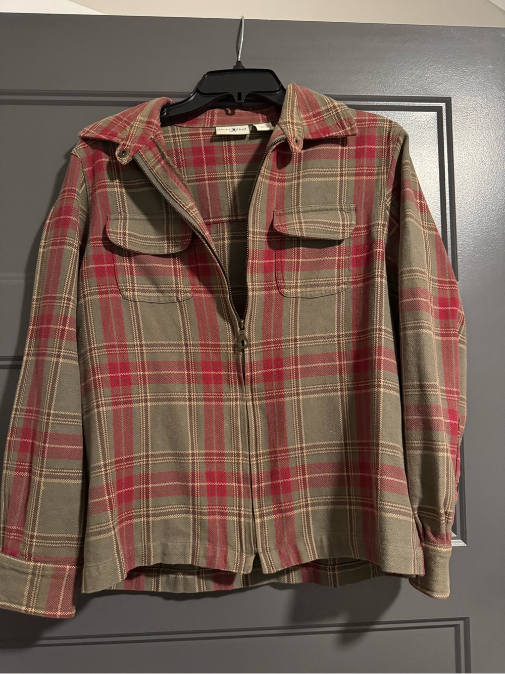 Plaid Zip-Front Jacket in Red and Olive